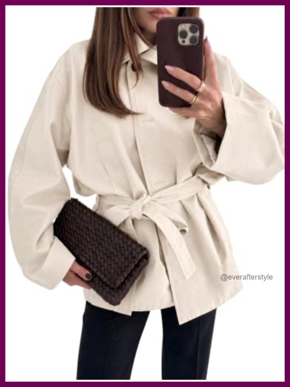 Oversized Trench Coat Womens Stand Collar Belted Fall Jacket